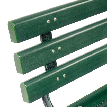 Global Industrial 4'L Outdoor Park Bench with Backrest, Recylced Plastic Slats, Wrought Iron Frame, 1100 lbs Capacity, Green, Surface Mount, Easy Assembly
