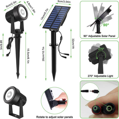 RGB Solar Spot Lights Outdoor 2Pack Color Changing Landscape Lighting IP65 Waterproof Auto Dusk to Dawn Spotlights Outside for Garden Yard Pathway