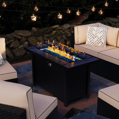 Meilocar 45in Fire Table, Propane Fire Pit with Glass Wind Guard and Rain Cover, Outdoor Firepit Table 50000 BTU 3-in-1 Fire Table for Patio/Yard/Balcony, Gray Tabletop