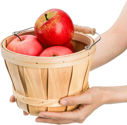 Okllen 2 Pack Round Wooden Baskets with Handle, Empty Wood Fruit Buckets, Easter Basket Fall Harvest Basket for Display Fruits Vegetables, Home Garden and Party Supplies, Natural Color