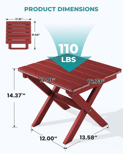 SERWALL Folding Outdoor Side Table Set of 2, Portable Adirondack Side Table, Red