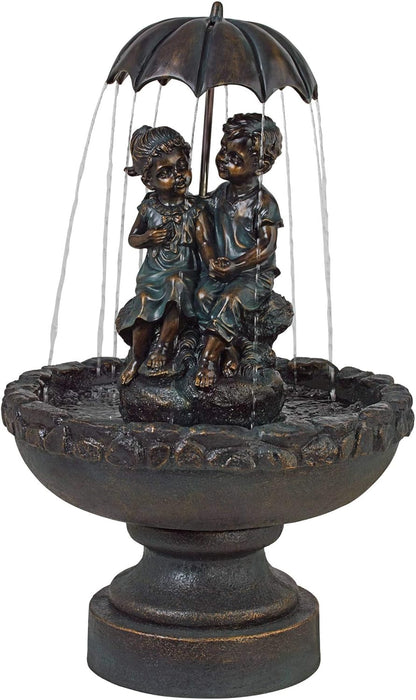 Boy and Girl Under Umbrella 40" High Large Rustic Indoor Outdoor Decor Bronze Floor Fountain Standing Waterfall Basin Water Feature for Outside Garden Patio Yard Backyard Porch Deck - John Timberland