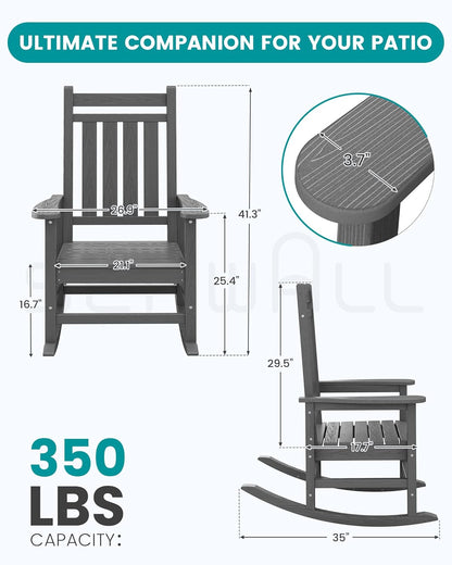 SEWALL HDPE Rocking Chair, Oversized Outdoor Rocking Chair for Adults, Patio Rocker for Porch, Grey