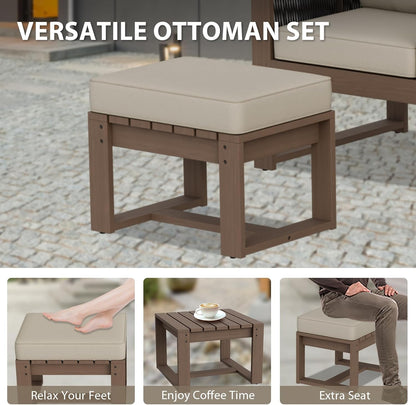 EAGLE PEAK Natural Wood Outdoor Patio Furniture, Cedar Furniture, Conversation Set, Outdoor Seating for Deck Patio Porch, Sofa 2 Chairs 2 Ottomans & Side Table, 6 Pieces, Brown/Beige