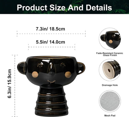 Face Planter - 7 Inch Ceramic Head Planters for Indoor Plants Outdoor, Cute Succulent Pots with Drainage Hole, Decorative Plant Pot, Home Office Room Decor, Black