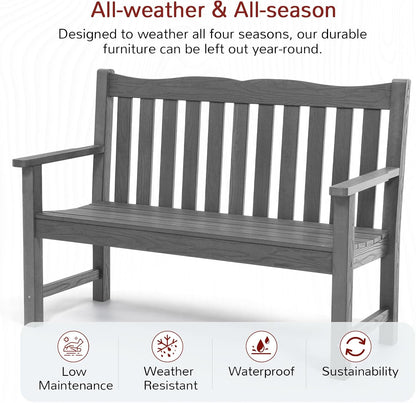 Outdoor Bench, Waterproof Garden Benches Set of 2, Never Rot or Fade, for Garden, Porch, Backyard and Deck, Grey