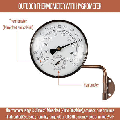 4-Inch Brass Outdoor Thermometer - Analog Temperature Gauge for Patio, Greenhouse and Garage