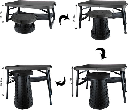 Folding Table and Stool, Small, Black, 4 Foot Outdoor Portable Table, Adjustable Height, Camping, Picnic, RV Table, 55lbs Load-Bearing, Lightweight