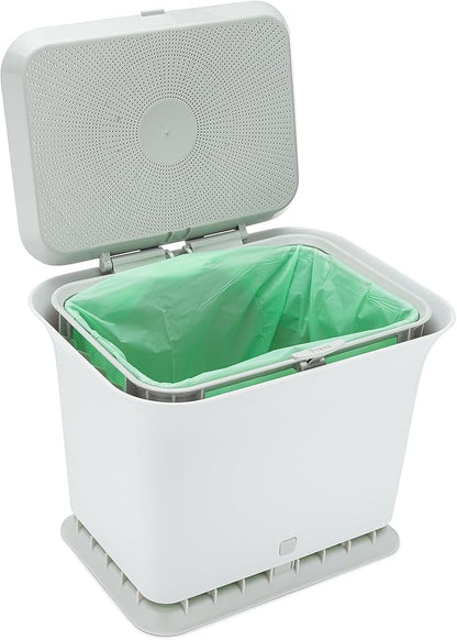 Full Circle Fresh Air Kitchen Compost Bin – Odor-Reducing Countertop Compost Container with Patented Airflow Design, Includes Compostable Bags, Easy to Clean, 1.5 Gallon, Gray