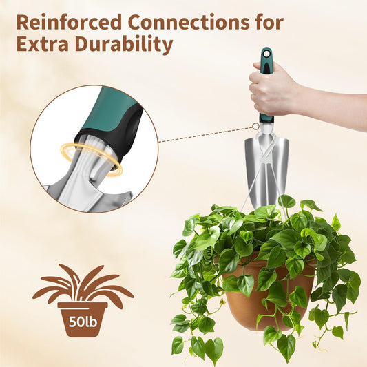 LASZOLA 3 Piece Garden Tool Set Include Hand Trowel Rake and Transplant Shovel for Women, Indoor Heavy Duty Small Spade Kit with Ergonomic Handle to Weed and Loosen, for Mom and Plant Beginner, Teal