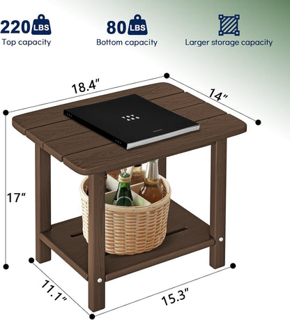 Adirondack Square Side Table - 18.4" Large Panel HDPE Outdoor End Table - Weatherproof, Rustproof & Low Maintenance for Patio, Lawn, Pool, Indoor Use,Coffee