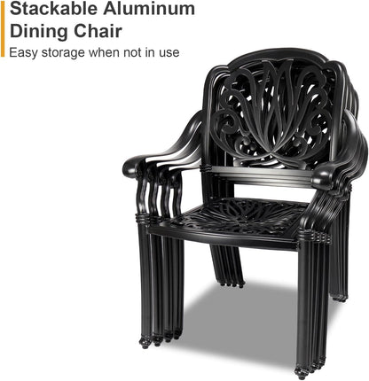 Cast Aluminum Dining Set 5 Piece Outdoor, Patio Conversation Furniture Set, Patio Table and Chairs Set of 4 for Garden Backyard, Black