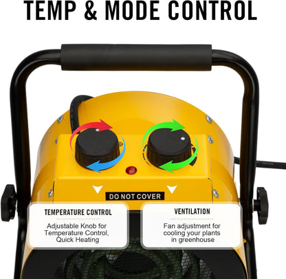 Greenhouse Heater with Digital Thermostat, Green House Heater for Plants,1500W Electric Grow Tent Heaters, Overheat Protection, Fast Heating for Green House, Flower Room, Yellow