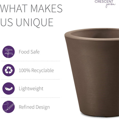 Crescent Garden Madison Planter– Weather-Resistant, Double Walled Indoor/Outdoor Plant Pot with Drain Hole – Durable All-Season Flower Container, 20" W (Bark)