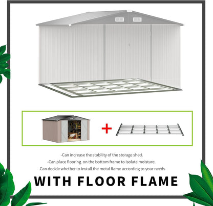 Aoxun 9.4x7.3x6.5 FT Outdoor Storage Shed, Garbage Can, Outdoor Metal Shed for Tool, Garden, Bike, Placed in Patio, Garden Brown Base Included