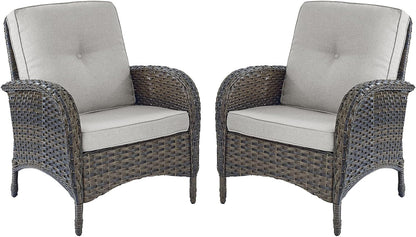 HUMMUH Outdoor Wicker Chairs Patio Dining Chairs Set of 2 with High Back and Deep Seat for Garden,Porch,Backyard,Balcony (Brown/Beige)