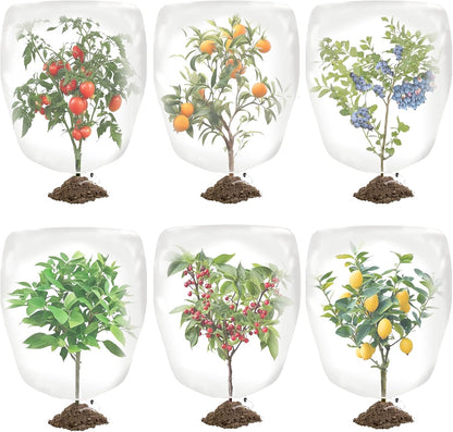 Garden Plant Covers Bags with Drawstring, 6 Pack, 3.3x2.6Ft Mesh Plant Covers, Insect Bird Barrier Mesh, for Trees & Shrubs &Garden Plant Protection