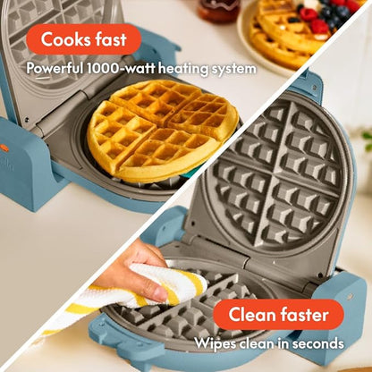 bella Flip-n-Store Waffle Maker,EverGood™ Ceramic Nonstick Coating,Fits-anywhere™ Kitchenware,Power Indicator Light & Touch Handle,7” Wide & 1" Deep Plates,1000 Watt,Surf,(Pack of 2)