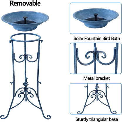 Solar Bird Bath for Outside, Metal Birdbath Stand and Solar Fountain Bird Bath Bubbler Combo Set, Solar Birdbaths for Outdoors Garden Lawn Yard Decor