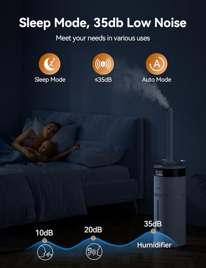 VAGKRI Humidifier Large Room, 18L Ultrasonic Cool Mist Humidifiers for Bedroom, Up to 1200 sq ft, 5 Mist Levels & Auto Mode, Quiet Humidifier for Plants, Baby, Whole House, Home with 2 Extended Tubes