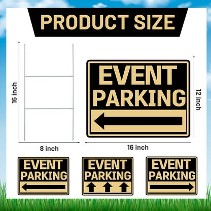 Juexica 9 Pieces 16 x 12 Inches Outdoor Event Parking Signs with Arrow Corrugated Plastic Yard Double Sided Event Signs Outdoor Directional Guest Parking(Black and Gold)