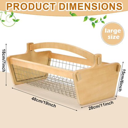 Large Garden Hod Harvest Basket 19 x 11 x 6 Inch, Wooden Gathering Basket with Handle Gardening Gifts for Mom Father Grandma Women Gardener Birthday Washing and Holding Fruit Vegetable