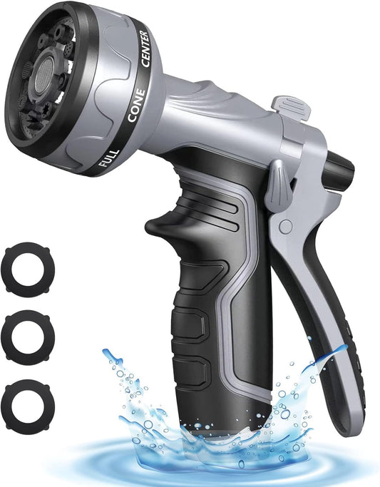 Upgrade Hose Nozzle, 8 Adjustable Watering Patterns, Suitable for Plants/Cars/Pets (Grey)