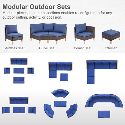 HUMMUH 7 Pieces Patio Furniture Set,Outdoor Modular Sectional Couch Chairs with Ottomans,All Weather PE Wicker Patio Conversation Sets for Garden Porch Backyard