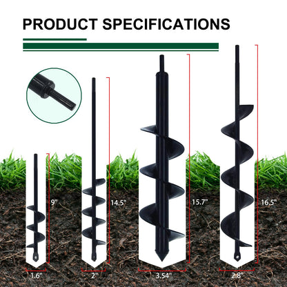 4 Pack Garden Ground Earth Spiral Drill Bit for 3/8" Hex Drive Drill, Auger Drill Bits for Bulbs Planting, Hole Digger Flowers,Bedding Digging Plant Rapid Planter Tool