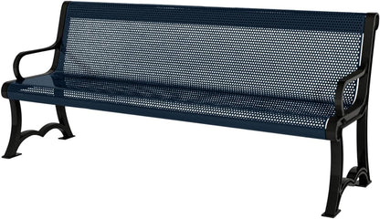 Coated Outdoor Furniture Heavy-Duty Outdoor Bench Thermoplastic Coated, Punched Steel, Commercial-Grade Garden Bench, Made in America (Portable with Back, 4 Ft, Dark Blue)