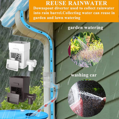 Rain Barrel Diverter Kit, Downspout Diverter Fits for 2x3 or 3x4 Inch Gutter Downspouts, Rainwater Collection System with Adjustable Valve and Filter - White