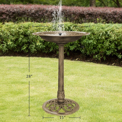 VIVOHOME Polyresin Antique Outdoor Golden Garden Bird Bath and Solar Powered Round Pond Fountain Combo Set