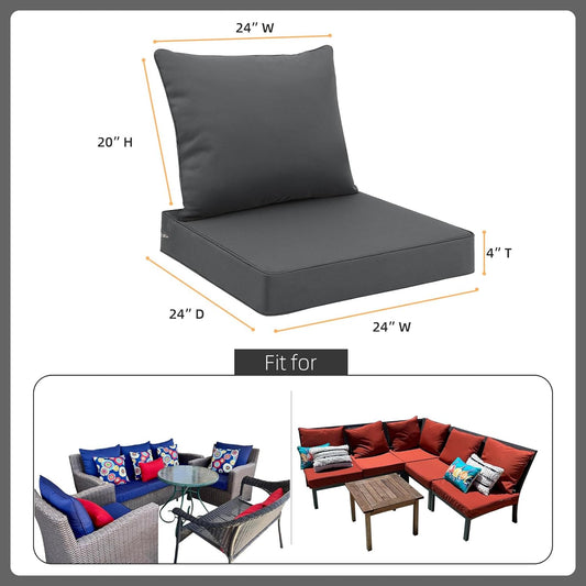 Favoyard Outdoor Seat Cushion Set 24 x 24 Inch Waterproof & Fade Resistant Patio Furniture Cushions with Removable Cover Deep Seat & Back Cushion with Handle and Adjustable Straps for Chair Sofa Couch