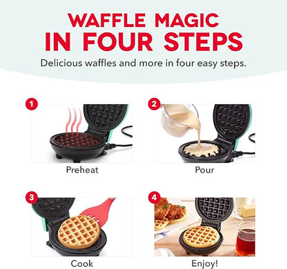 Dash Mini Waffle Maker- Compact Electric Iron for Creative Homemade Treats - PTFE nonstick surface - Easy-to-Clean - Perfect for Kids & Families - Silver