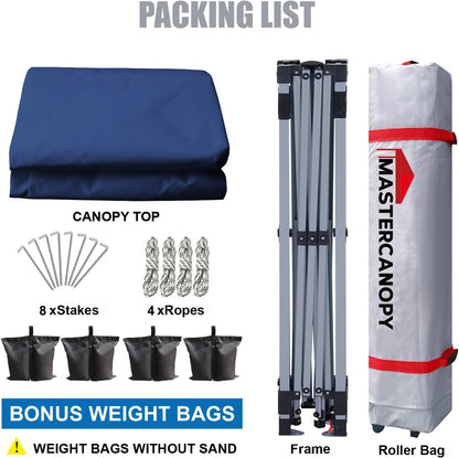 MASTERCANOPY Durable Pop-up Canopy Tent with Roller Bag (8x8, Navy Blue)