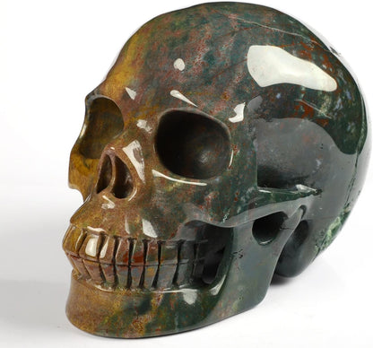 Skullis 5.0” Indian Agate Crystal Skull, Hand Carved Gemstone Fine Art Sculpture, Reiki Healing Stone Statue.361 Z8