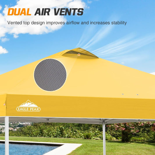 EAGLE PEAK Pop Up Canopy Tent with Wheeled Carry Bag, 8 Stakes, 4 Ropes, 4 Weight Bags, Easy Set Up Tent Canopy, 10x10 ft, 100sqft of Shade, Yellow