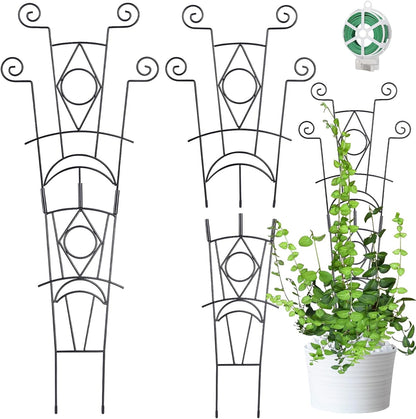 Stackable Metal Trellis for Climbing Plants Outdoor & Indoor - 4 Pack Garden Trellis for Potted Plants, Rust-Resistant Plant Support Stakes for Vines, Flowers - Sturdy Plant Trellis