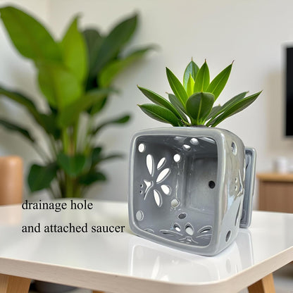 Orchid Pots with Holes Square Ceramic Orchid Planter Pots 5.5 inch (Gray)