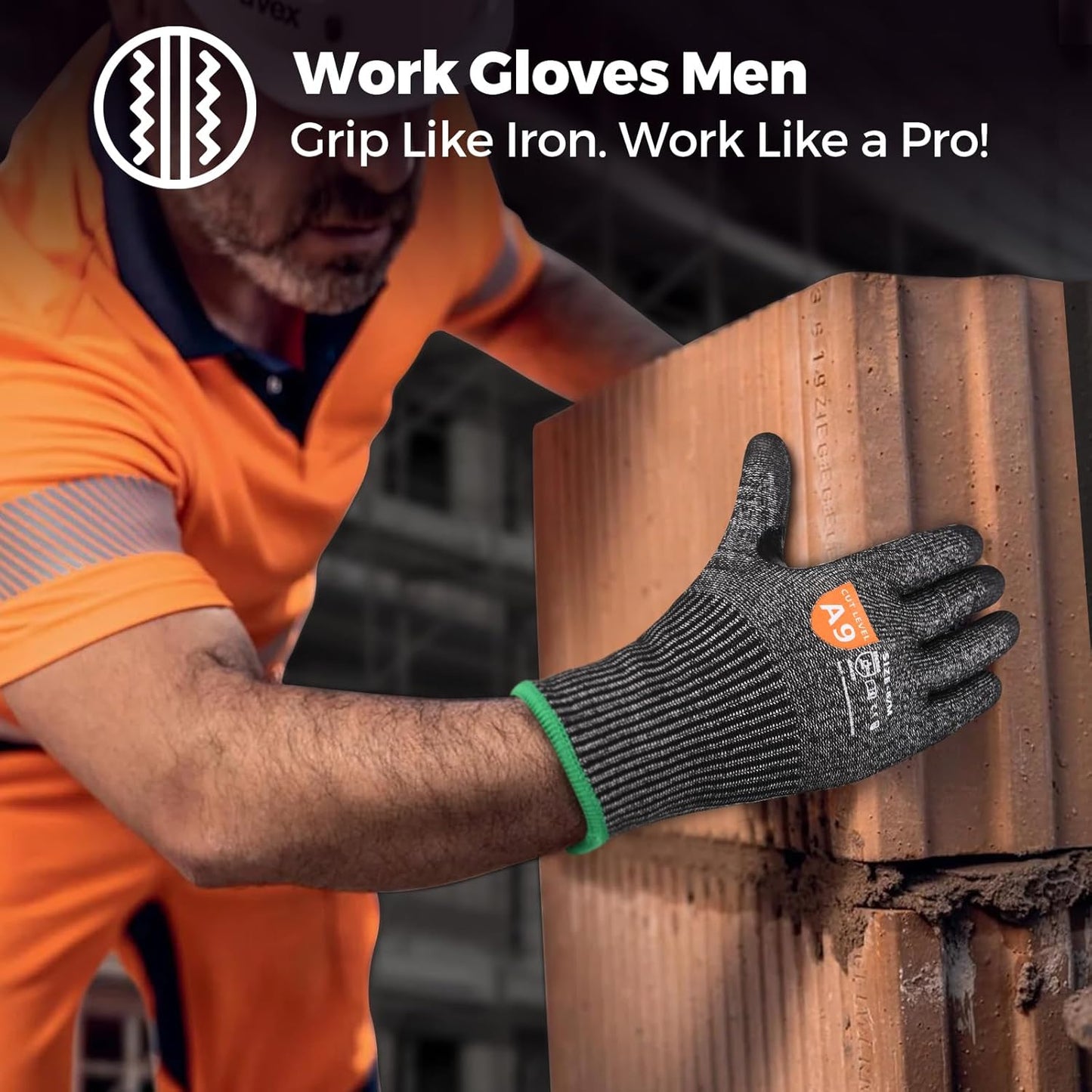 Donfri 3 Pairs A9 Cut Resistant Work Gloves for Men - Steel + HPPE Hybrid Safety Gloves for Men, ANSI Cut Level 9 Protection Flexible for Metal Glass Wood Construction Fishing