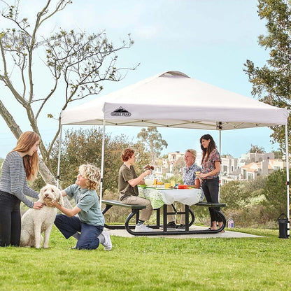 EAGLE PEAK Pop Up Canopy Tent with Wheeled Carry Bag, 8 Stakes, 4 Ropes, 4 Weight Bags, Easy Set Up Tent Canopy, 10x10 ft, 100sqft of Shade, White