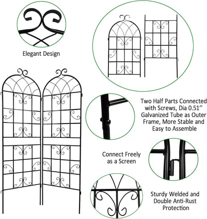 4 Pack Metal Garden Trellis 71" x 19.7" Black Fence Rustproof Garden Trellis for Climbing Plants Support Roses Flower Outdoor Lawn, Black