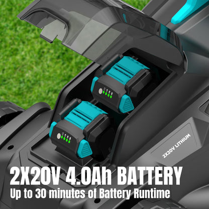 Electric Lawn Mower Cordless, 2x20V 16 inch Push Lawn Mower with 6-Position Cutting Height Adjustment, 2x4.0Ah Battery & Dual Charger Included
