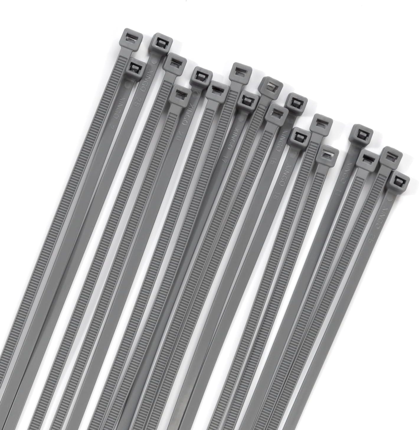 XINGO 100PCS Cable Zip Ties Heavy Duty, Premium Nylon Plastic Wire Ties with 50 Pounds Tensile Strength, Self-Locking Black Nylon Zip Ties for Indoor and Outdoor (16 inch, Silver)