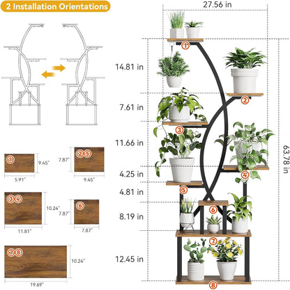 Plant Stand Indoor,8-Tier 65 inch Tall Plant Shelf for Indoor Plants with Grow Light, Plant Shelf with Adjustable Brightness & Timer,Modern Metal Plant Display Rack for Living Room/Patio