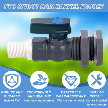 Enoch's Land PVC Rain Barrel Spigot Kit,3/4" Rain Barrel Valve with Bulkhead Fitting and Garden Hose Adapter,Garden Faucet Kit for Water Tanks, Aquariums, Tubs, Pools, Garden Barrels