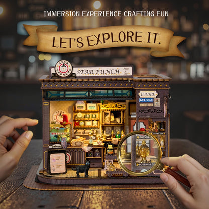 [2025 New] Coffee Shop Miniature House Kit with LED Light, Book Nook Kit with Cover for Birthday, 3D Wooden Bookends Puzzle Bookshelf Decor Building Kit Birthday Gifts for Family, Friends