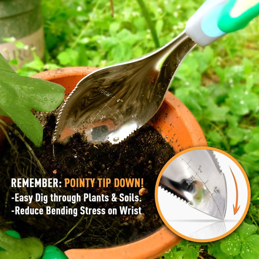 Jardineer 2Pack Garden Trowel, Stainless Steel Hand Shovel with Ergonomic Handle, Multi-Use Soil Scoops for Digging, Planting, Transplanting, Cultivating(Blue)