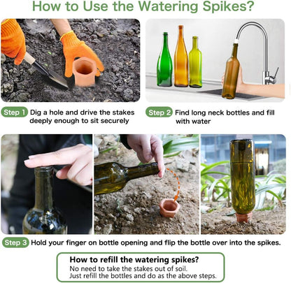 REMIAWY Plant Watering Stakes 6 Pack Automatic Plant Waterers for Vacations, Terracotta Self Watering Spikes for Wine Bottles Indoor & Outdoor Plants