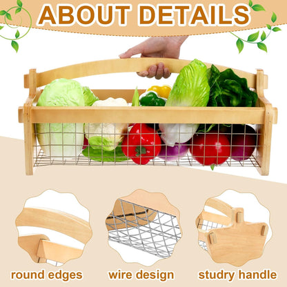 Large Garden Hod Harvest Basket 19 x 11 x 6 Inch, Wooden Gathering Basket with Handle Gardening Gifts for Mom Father Grandma Women Gardener Birthday Washing and Holding Fruit Vegetable